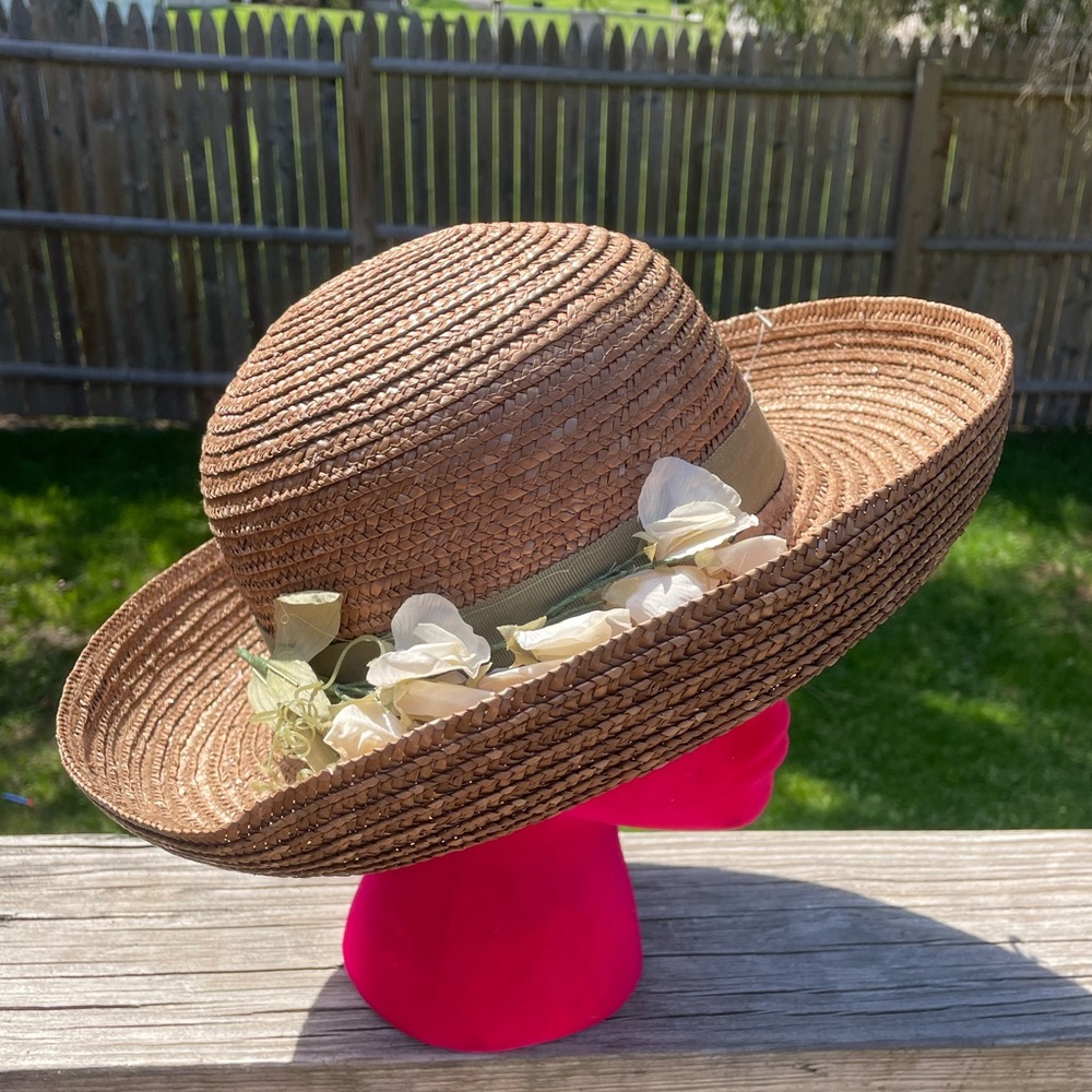 Vintage Straw Floral Hat